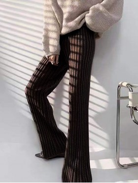 Cashmere Blend Solid Color Knitted Yarn Stretchy Pants 